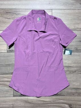 GT Performance Womens Collared Scrub Top Size XS Mauve Four Pocket‎ Short Sleeve
